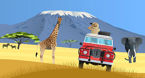 Safari truck in African savannah