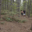 Couple running trough the forest